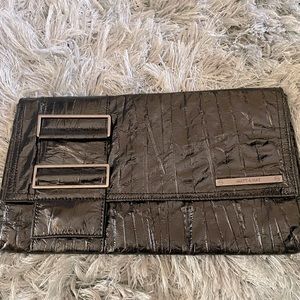 Black textured envelope clutch purse